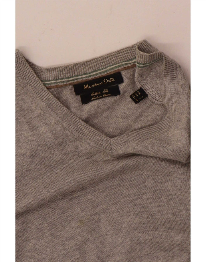 Massimo Dutti muški džemper s V-izrezom mali sivi flekasti pamuk