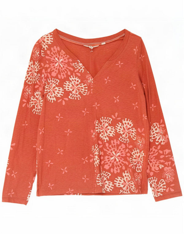 White Stuff Womens Top Long Sleeve UK 10 Small Orange Floral Cotton