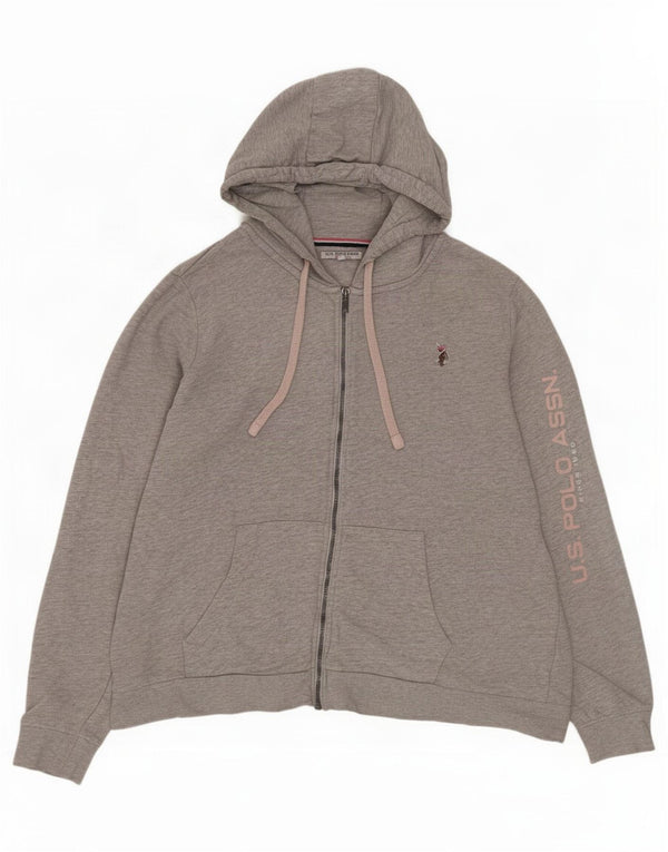 U.S. Polo Assn. Ženski pulover s kapuljačom s grafičkim patentnim zatvaračem UK 20 2XL sivi pamuk