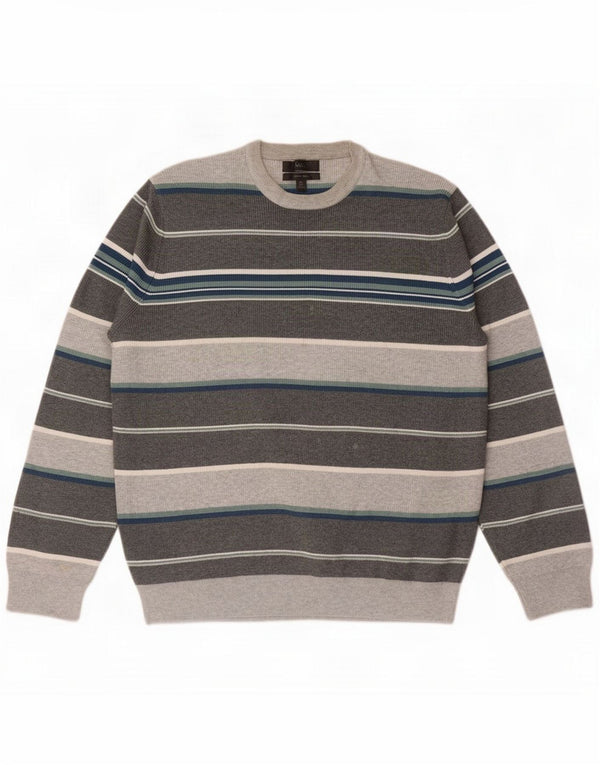 Marks & Spencer Mens Crew Neck Jumper Sweater 2XL Grey Striped Polyester