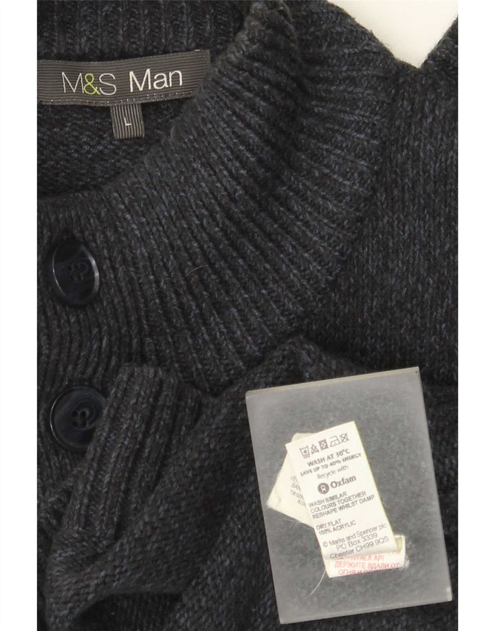 Marks & Spencer muški džemper s dugmadima i ovratnikom Veliki tamnoplavi pulover
