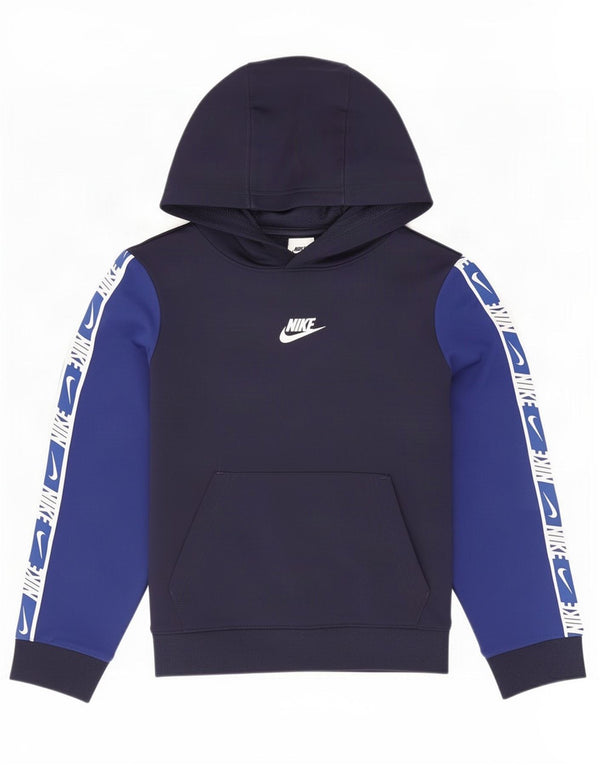Nike Boys Graphic Hoodie Džemper 8-9 Years Small Tavy Blue Colourblock