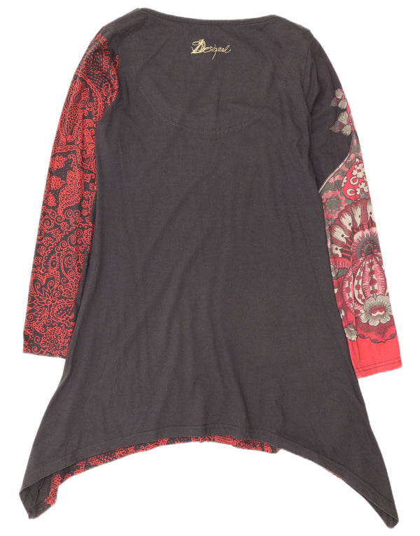 Desigual ženska majica asimetrične tunike dugih rukava UK 12 srednje sive cvjetne boje