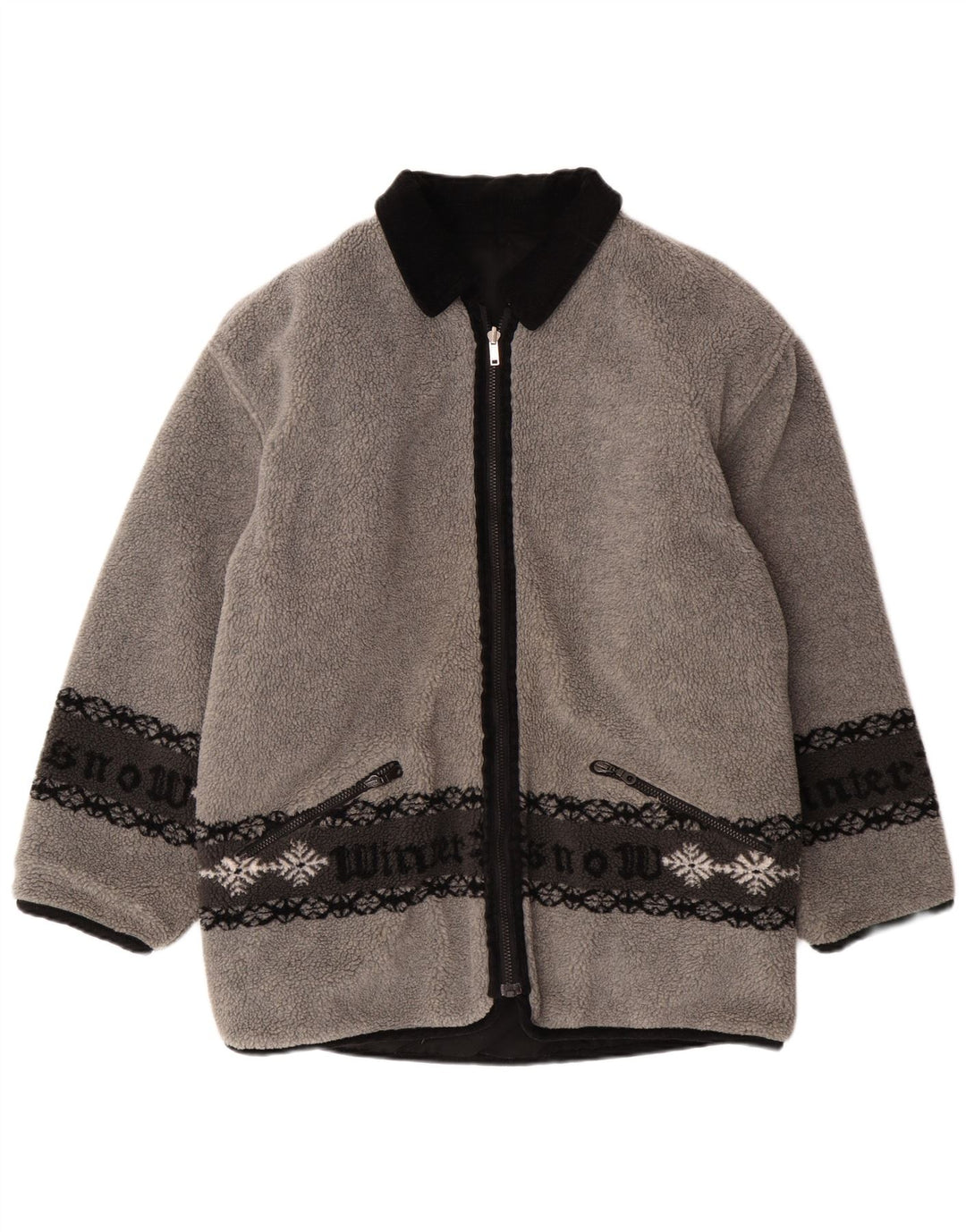 VINTAGE Muška jakna od flisa s grafičkim motivima UK 38 srednje siva Fair Isle