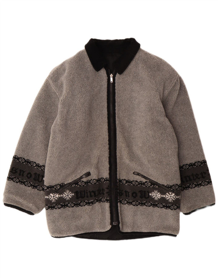 VINTAGE Muška jakna od flisa s grafičkim motivima UK 38 srednje siva Fair Isle