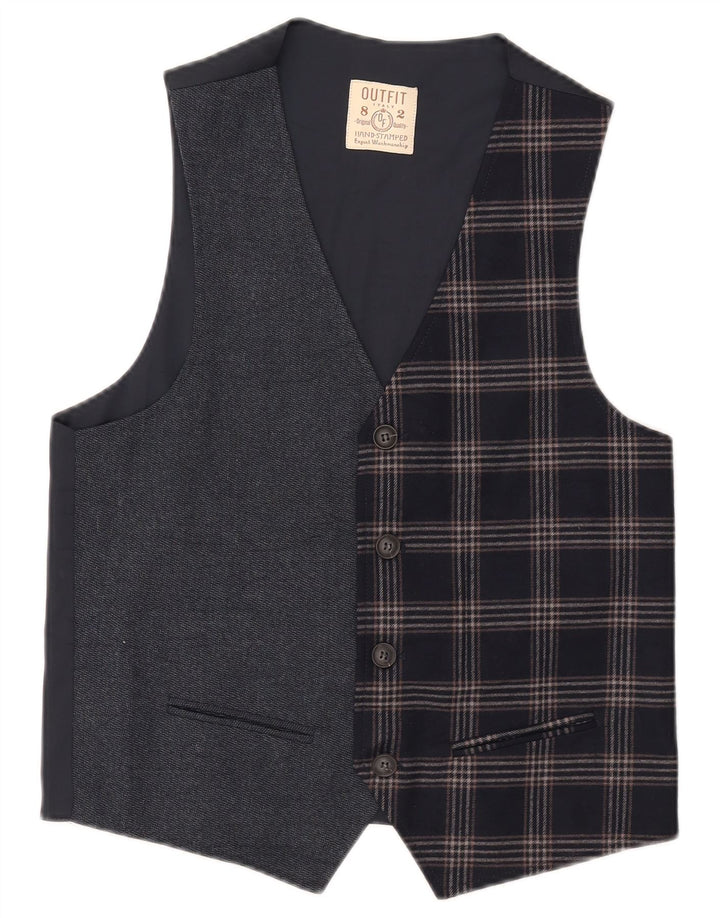 Vintage muški prsluk IT 46 mali tamnoplavi karirani poliester