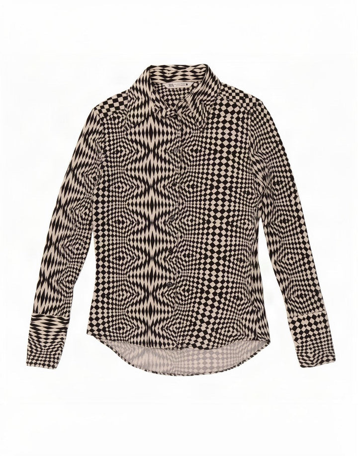 Zara ženska košulja bluza UK 12 srednji crni geometrijski poliester