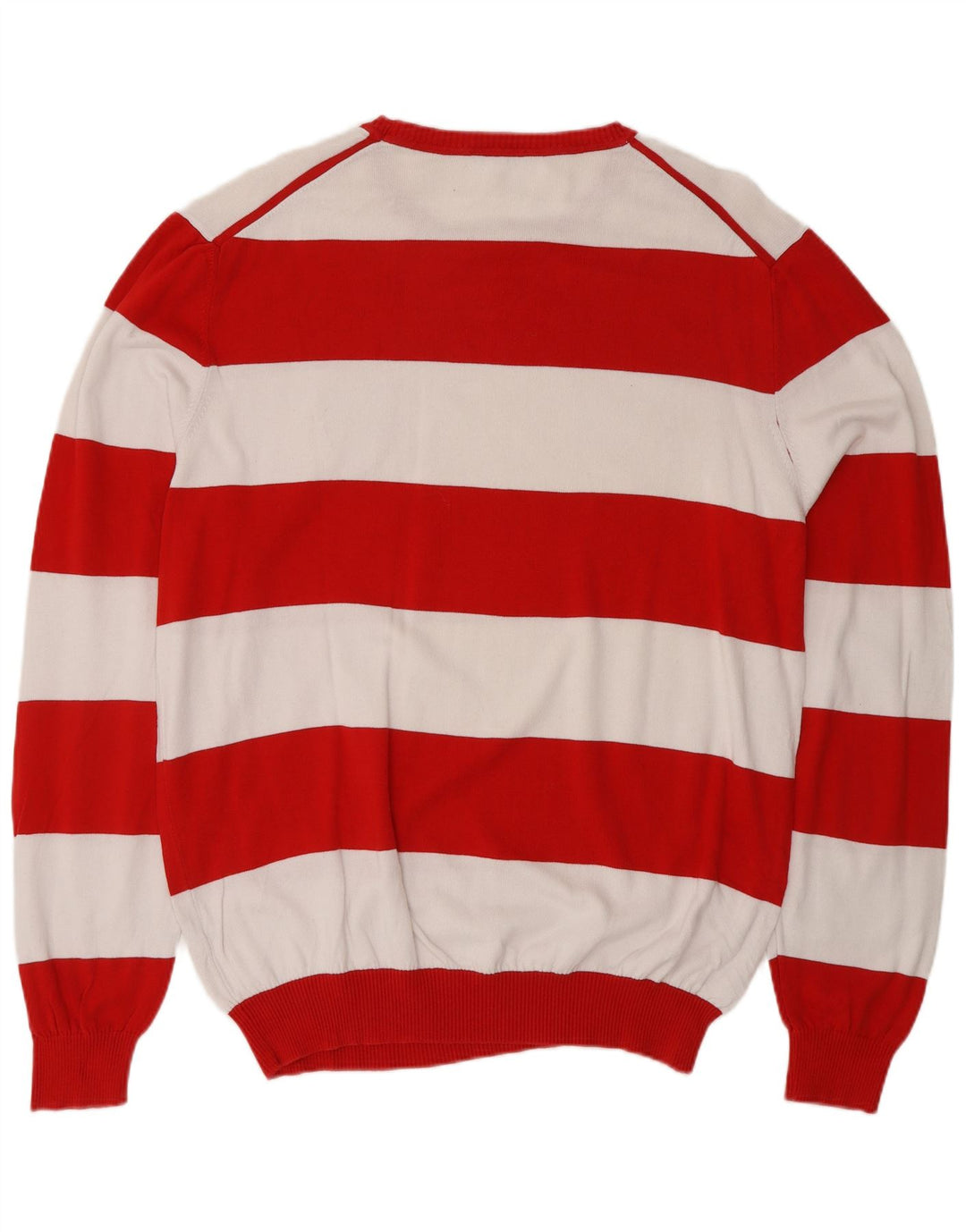 BENETTON muški pulover s okruglim izrezom XL, pamuk na crvene pruge