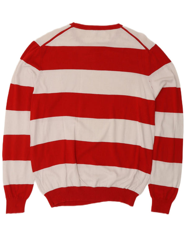 BENETTON muški pulover s okruglim izrezom XL, pamuk na crvene pruge
