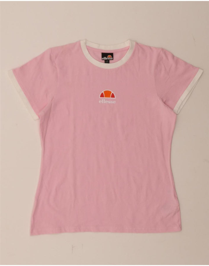ELLESSE Womens T-Shirt Top UK 14 Medium Pink Cotton Vintage Ellesse and Second-Hand Ellesse from Messina Hembry 