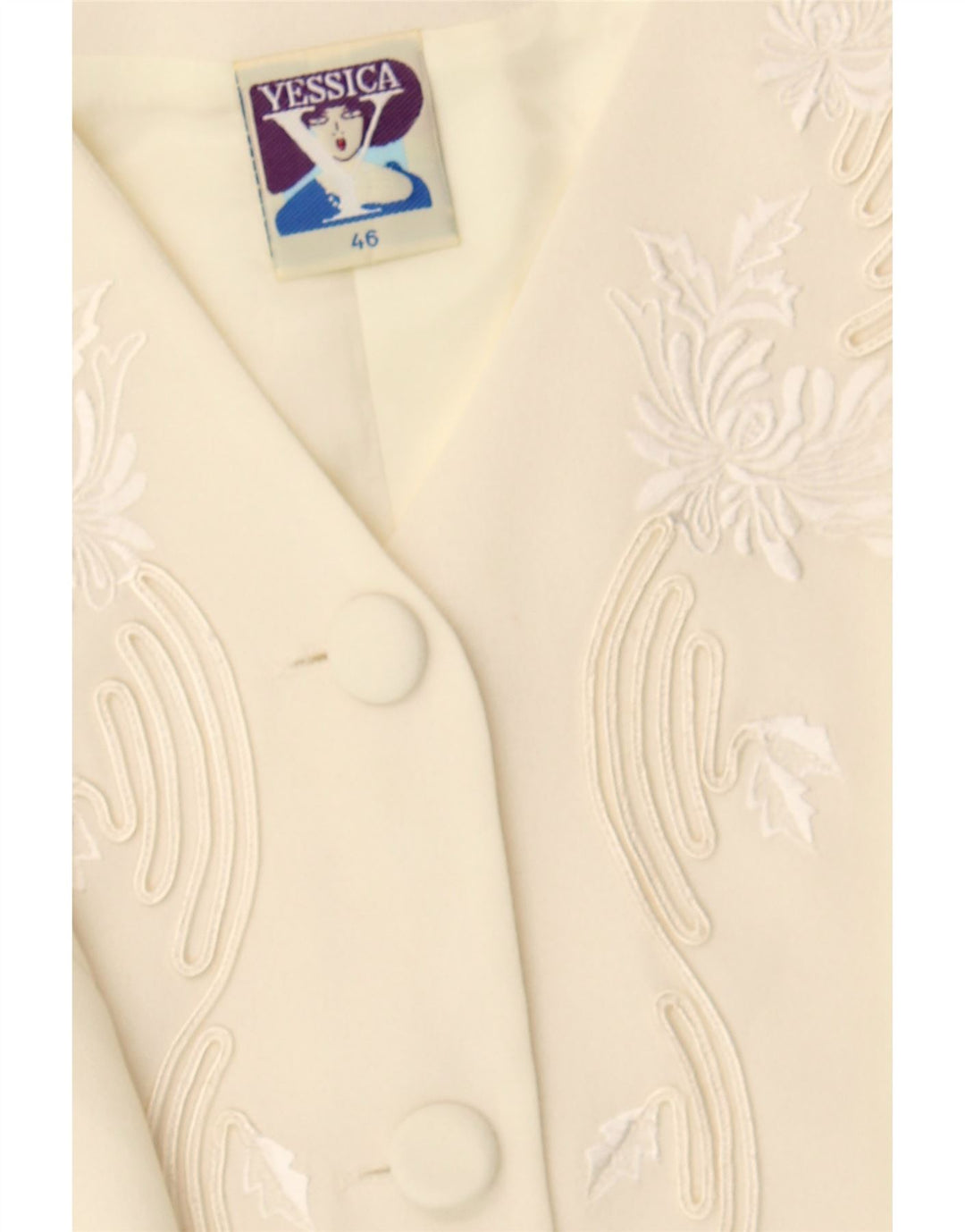 YESSICA Womens Waistcoat IT 46 Large Beige Floral Polyester Vintage Yessica and Second-Hand Yessica from Messina Hembry 