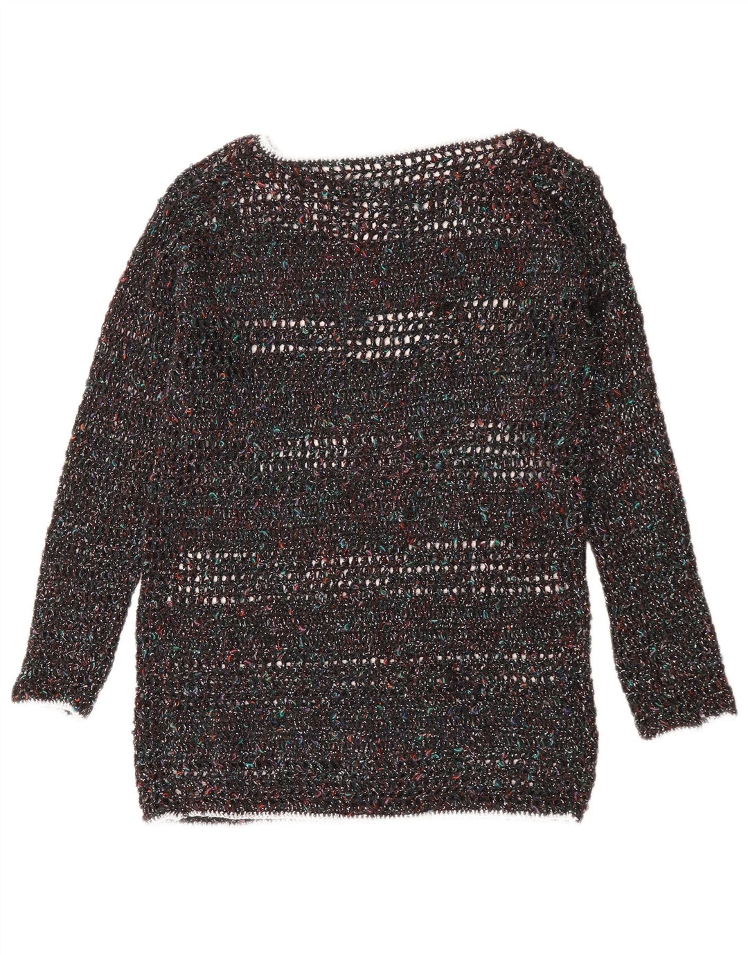 VINTAGE ženski džemper s veznim izrezom UK 12 Srednje raznobojni pjegavi