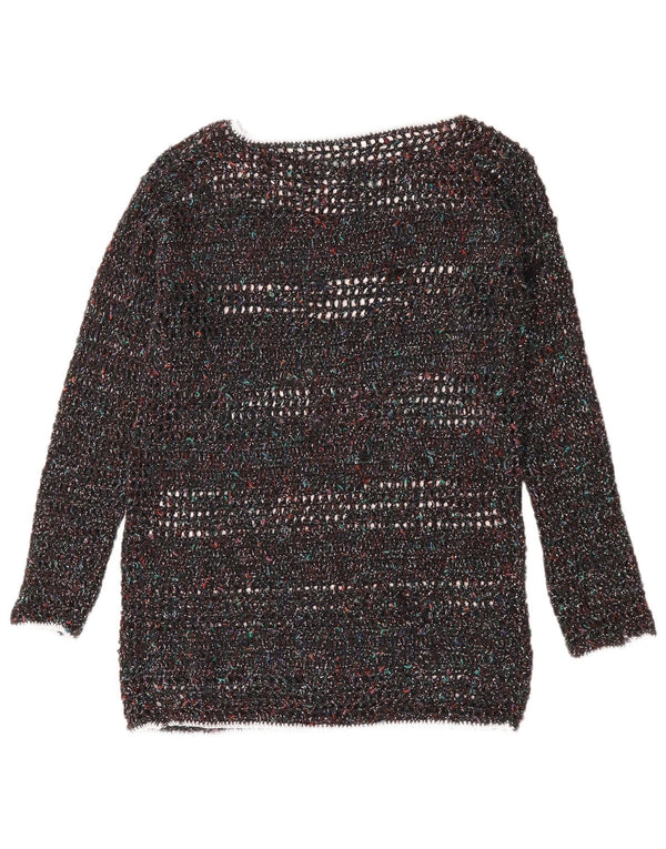 VINTAGE ženski džemper s veznim izrezom UK 12 Srednje raznobojni pjegavi