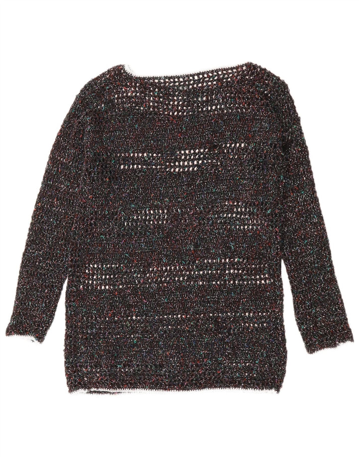 VINTAGE ženski džemper s veznim izrezom UK 12 Srednje raznobojni pjegavi