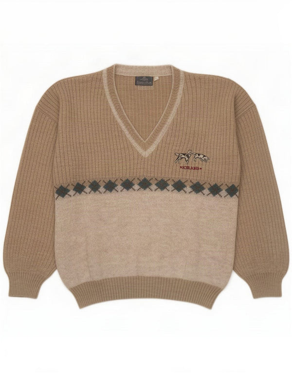 Daniele Blasi muški džemper s V-izrezom IT 50 Medium Beige Colourblock