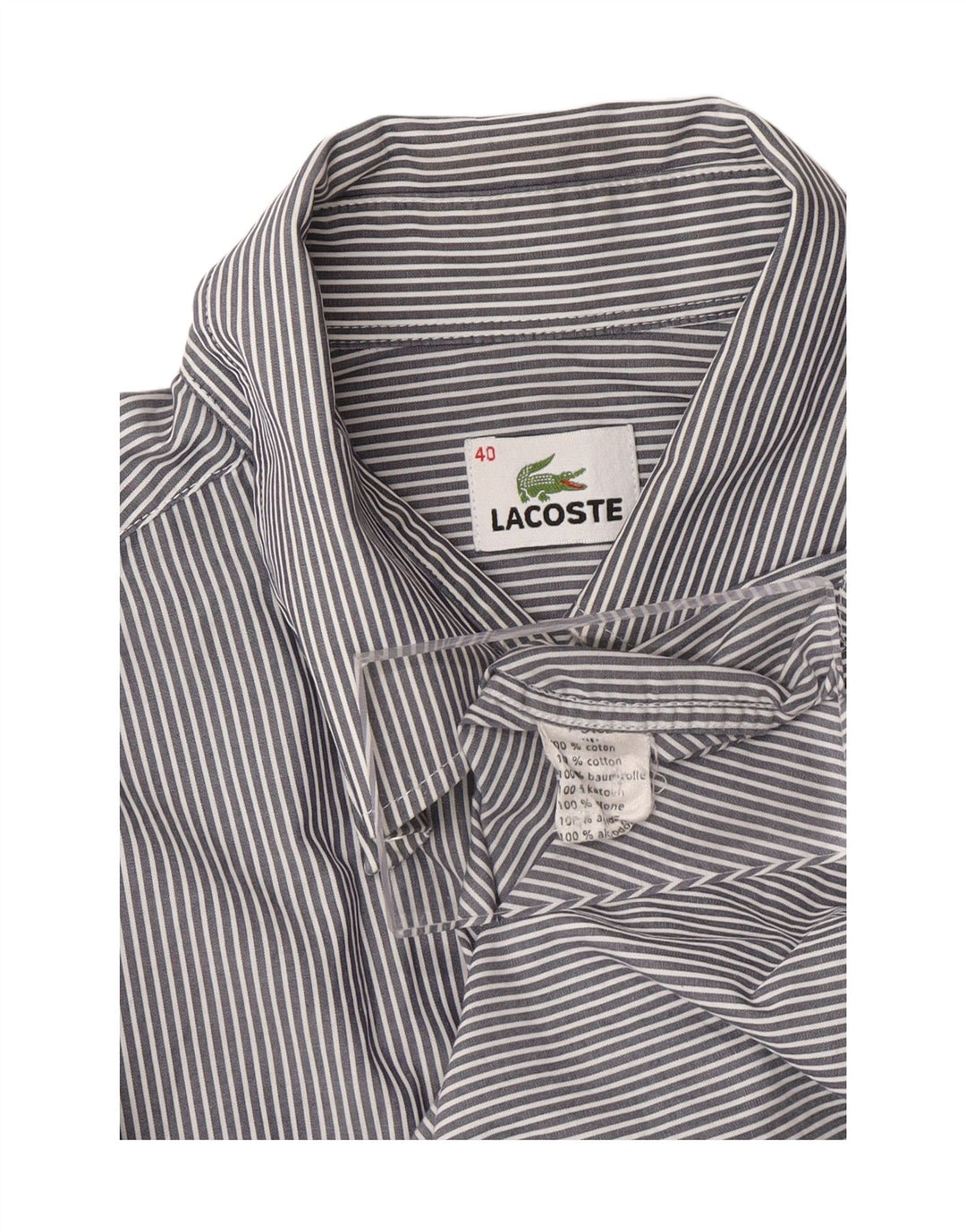 LACOSTE Mens Shirt Size 40 Medium Grey Striped Cotton Vintage Lacoste and Second-Hand Lacoste from Messina Hembry 