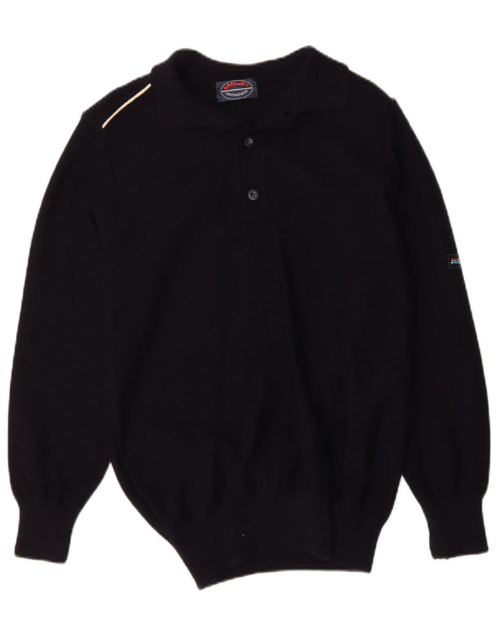 VINTAGE Mens Polo Neck Jumper Sweater IT 48 Medium Black Wool