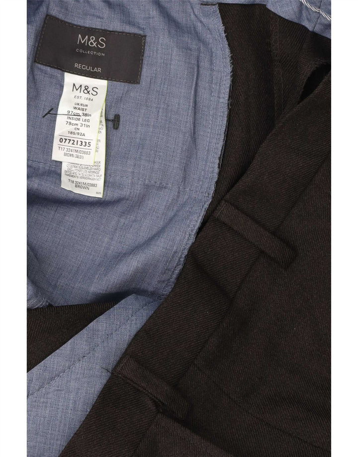 Marks & Spencer muške ravne uobičajene hlače W38 L31 smeđi poliester