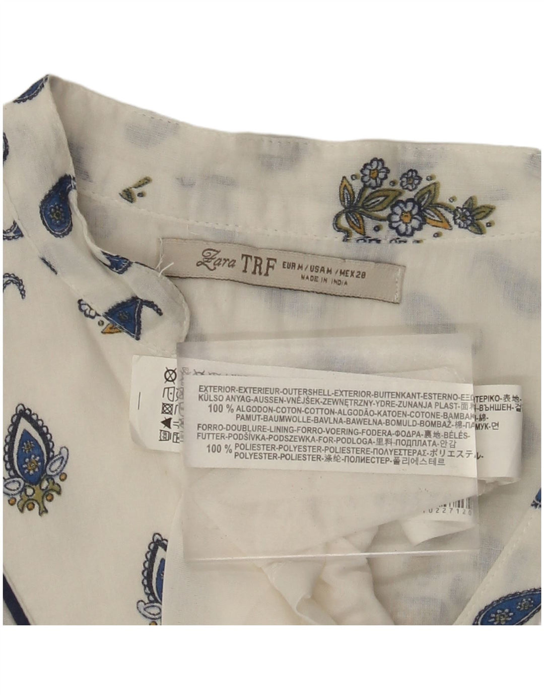 ZARA ženska haljina na pomak 3/4 rukava UK 12 Srednje bijela Paisley pamuk