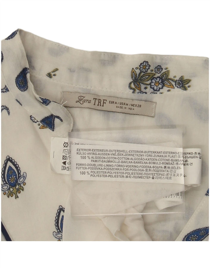 ZARA ženska haljina na pomak 3/4 rukava UK 12 Srednje bijela Paisley pamuk