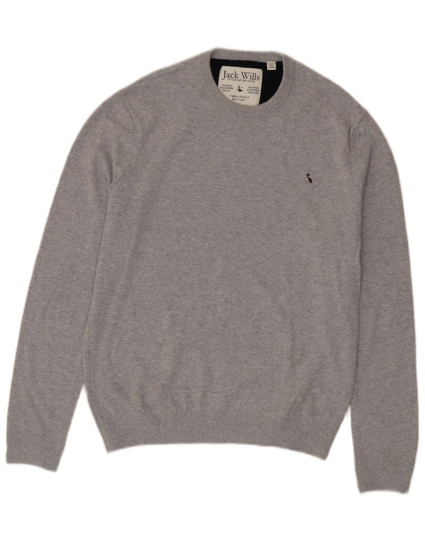 Jack Wills, muški džemper s okruglim izrezom, srednje sivi pamuk