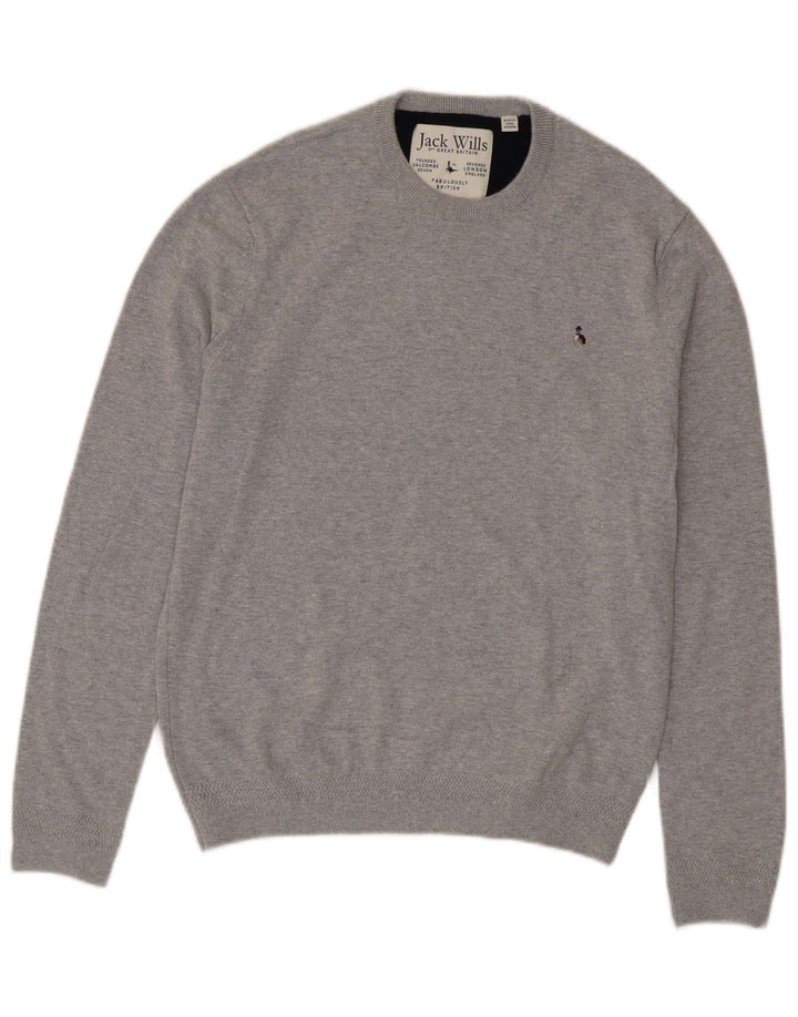 Jack Wills, muški džemper s okruglim izrezom, srednje sivi pamuk