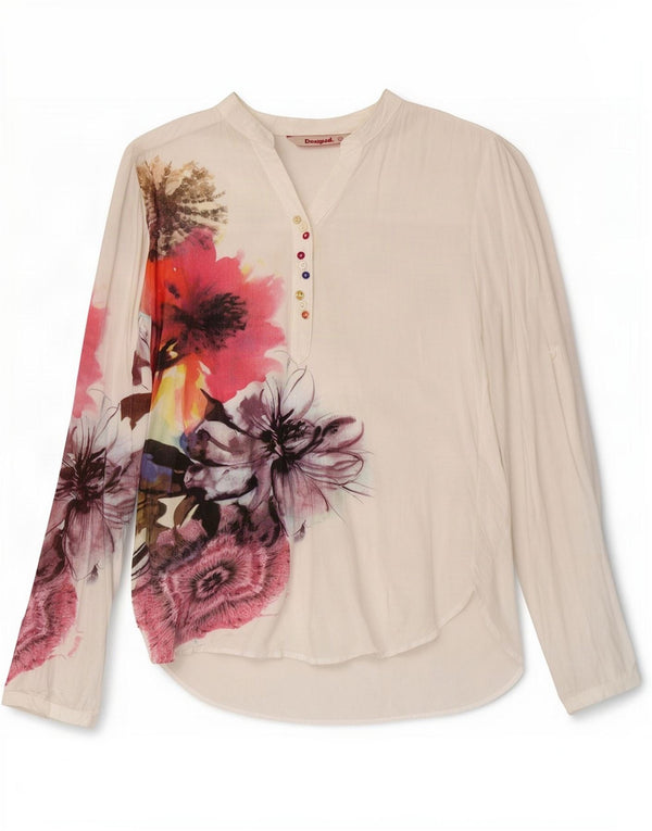 Desigual ženska pulover majica UK 10 Mala bijela cvjetna viskoza