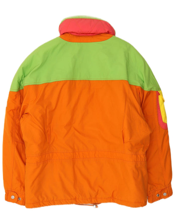 Ellesse Womens Hooded Oversized Ski Jacket IT 42 Medium Orange Colourblock