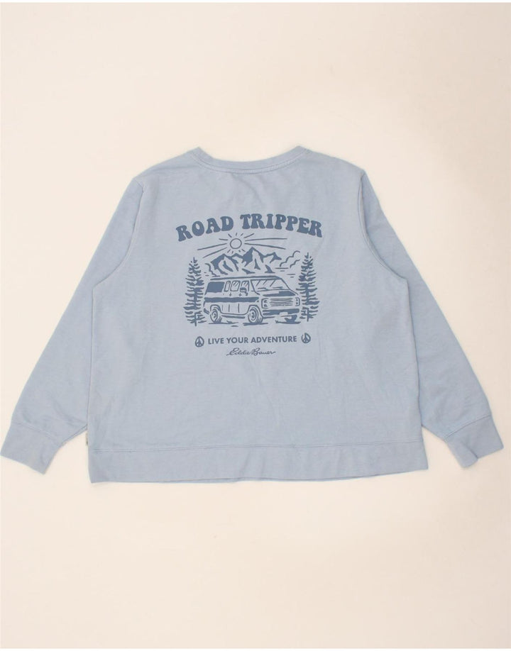 EDDIE BAUER Womens Oversized Graphic Sweatshirt Jumper UK 18 XL Blue Vintage Eddie Bauer and Second-Hand Eddie Bauer from Messina Hembry 