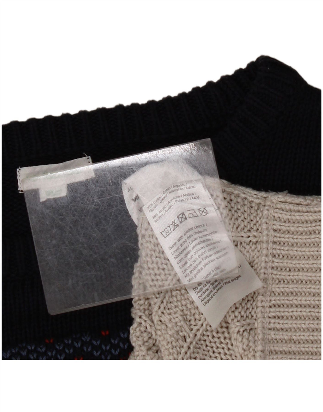 VINTAGE ženski džemper s okruglim izrezom UK 14 srednje sivi Fair Isle pamuk