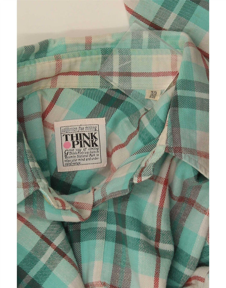 Think Pink muška flanelska košulja veličina 39 15 1/2 srednje tirkizna karirana