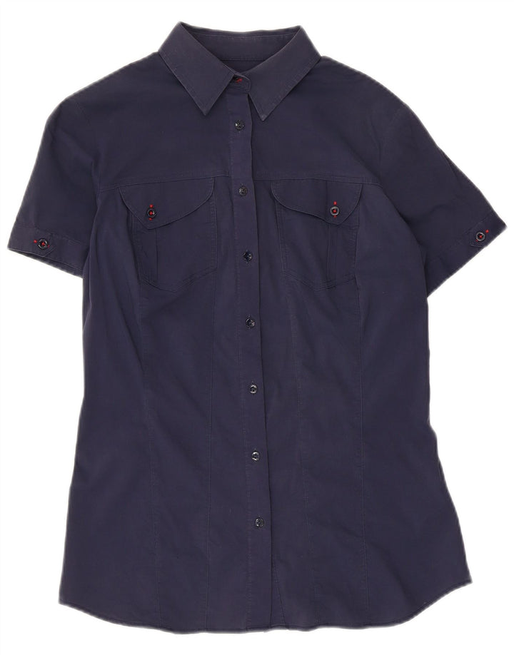 TRUSSARDI JEANS Ženska košulja kratkih rukava UK 12 Srednje tamnoplavi pamuk