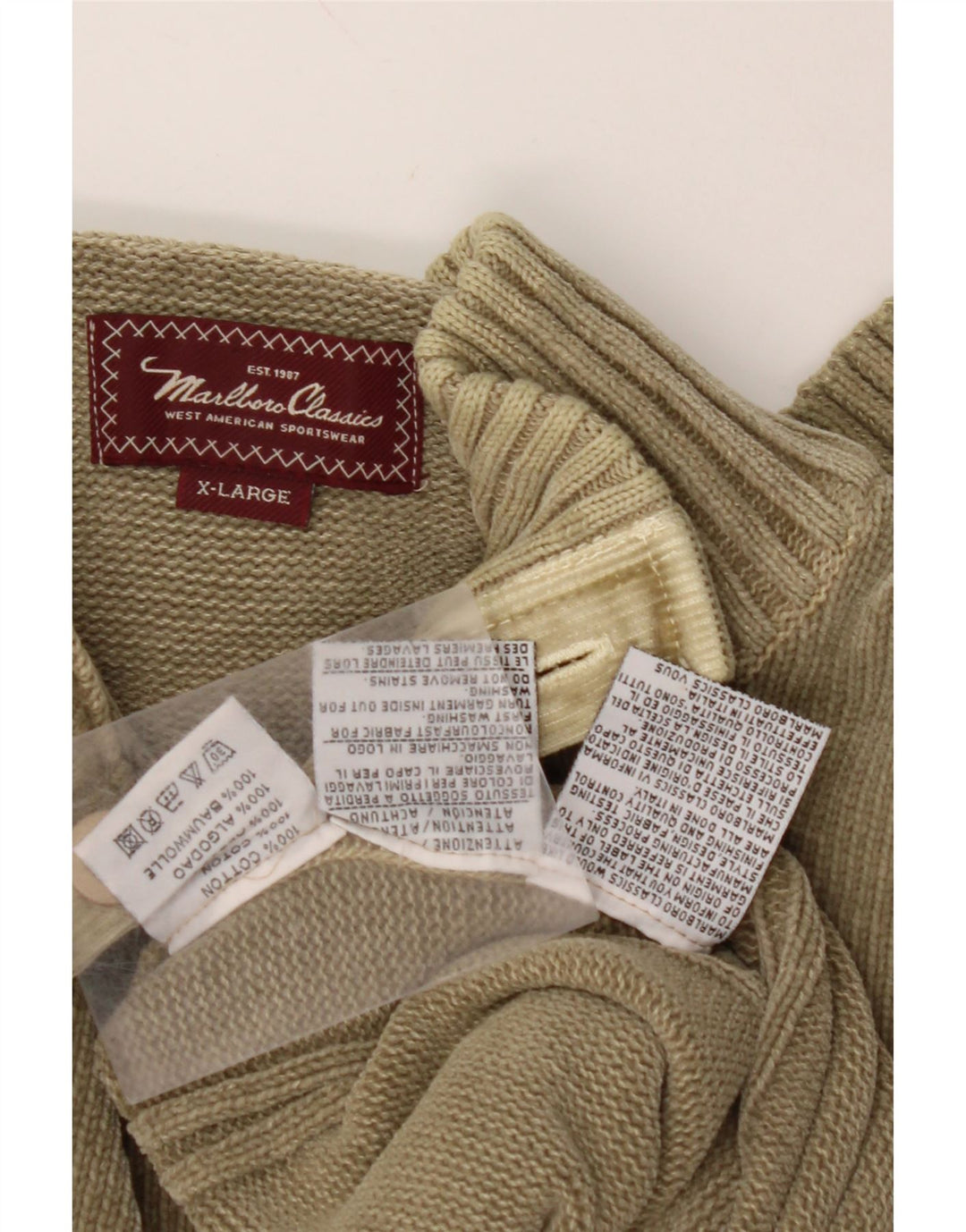 MARLBORO CLASSICS muški džemper s dugmadima i ovratnikom XL kaki pamuk