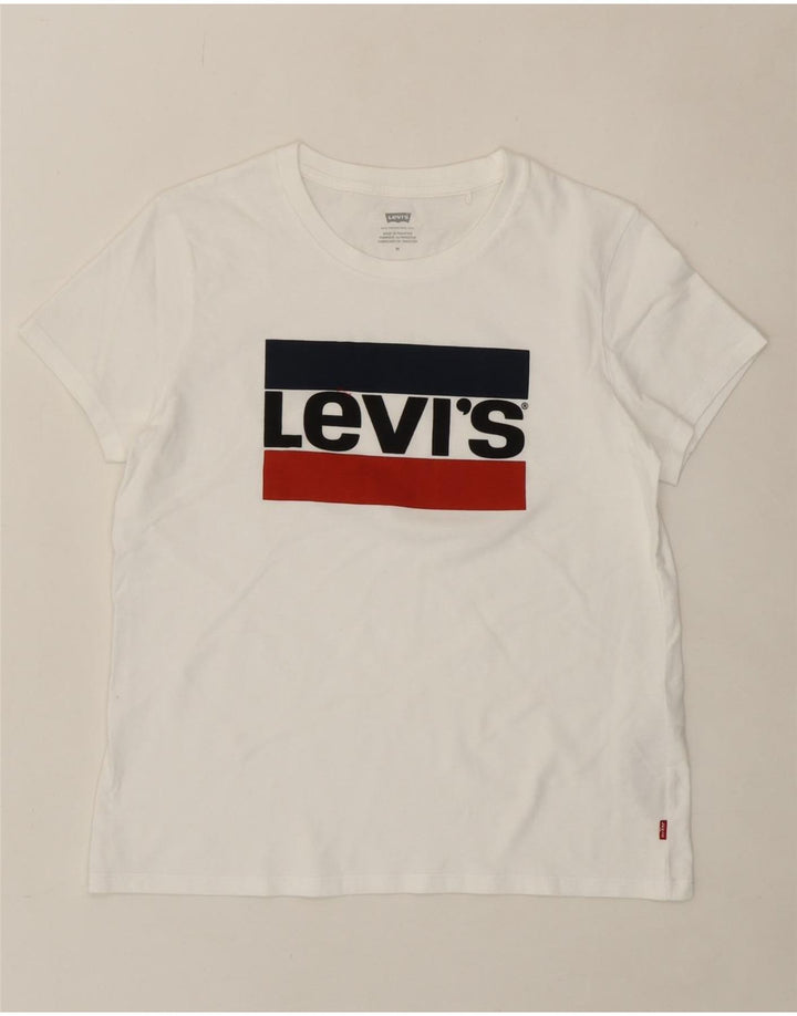 LEVI'S Womens Graphic T-Shirt Top UK 12 Medium White Cotton Vintage Levi's and Second-Hand Levi's from Messina Hembry 
