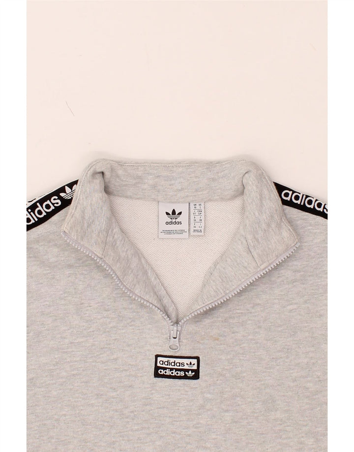 ADIDAS Womens Oversized Graphic Crop Sweatshirt Jumper UK 10 Small Grey Vintage Adidas and Second-Hand Adidas from Messina Hembry 