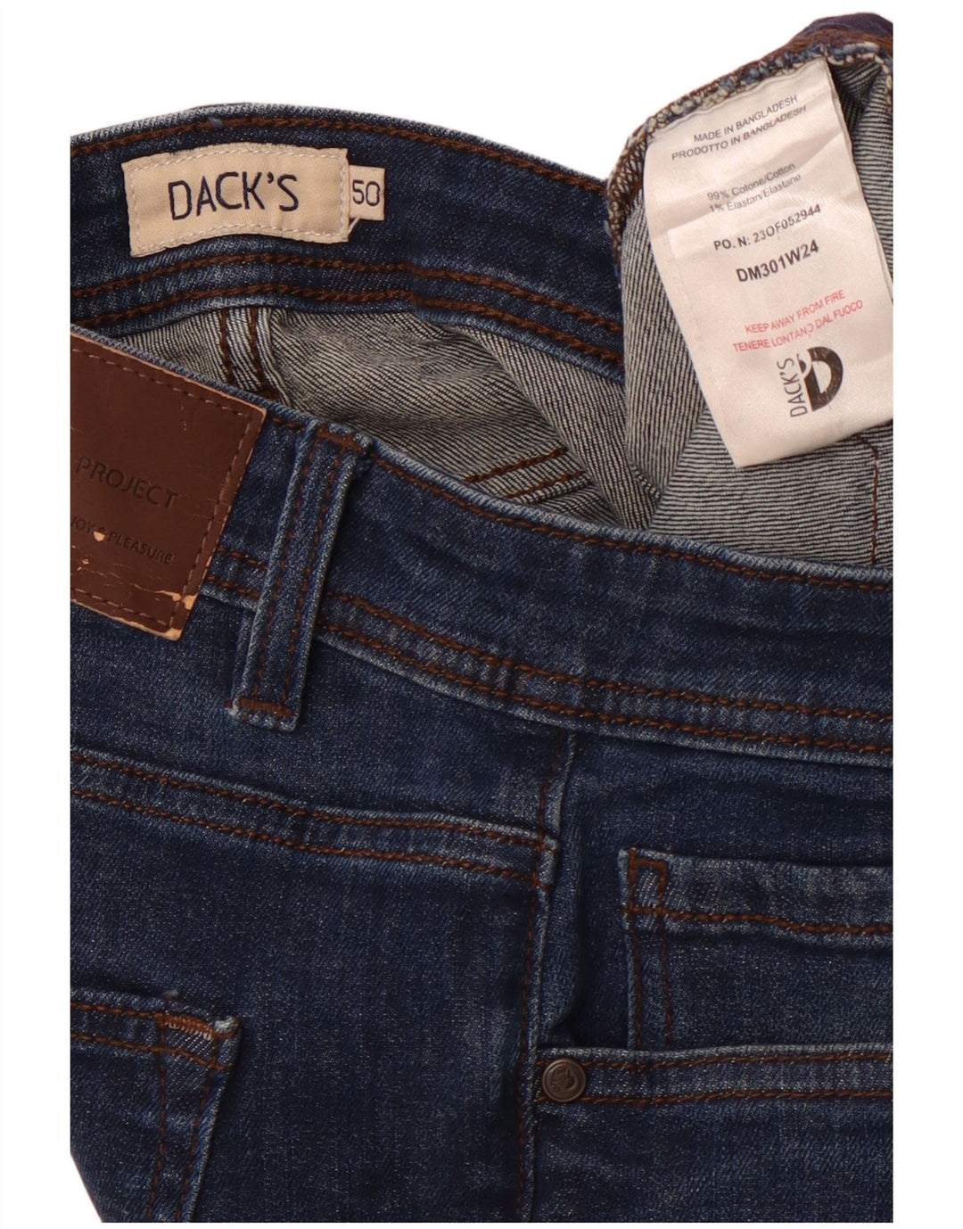 DACK'S muške ravne traperice IT 50 Large W34 L31 tamnoplavi pamuk