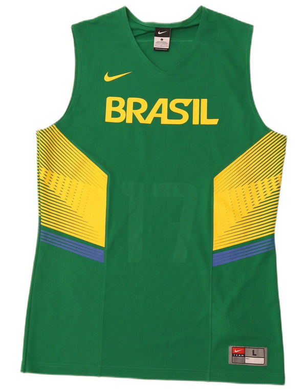 NIKE Mens Brazil Graphic Vest Top Large Green Colourblock Polyester