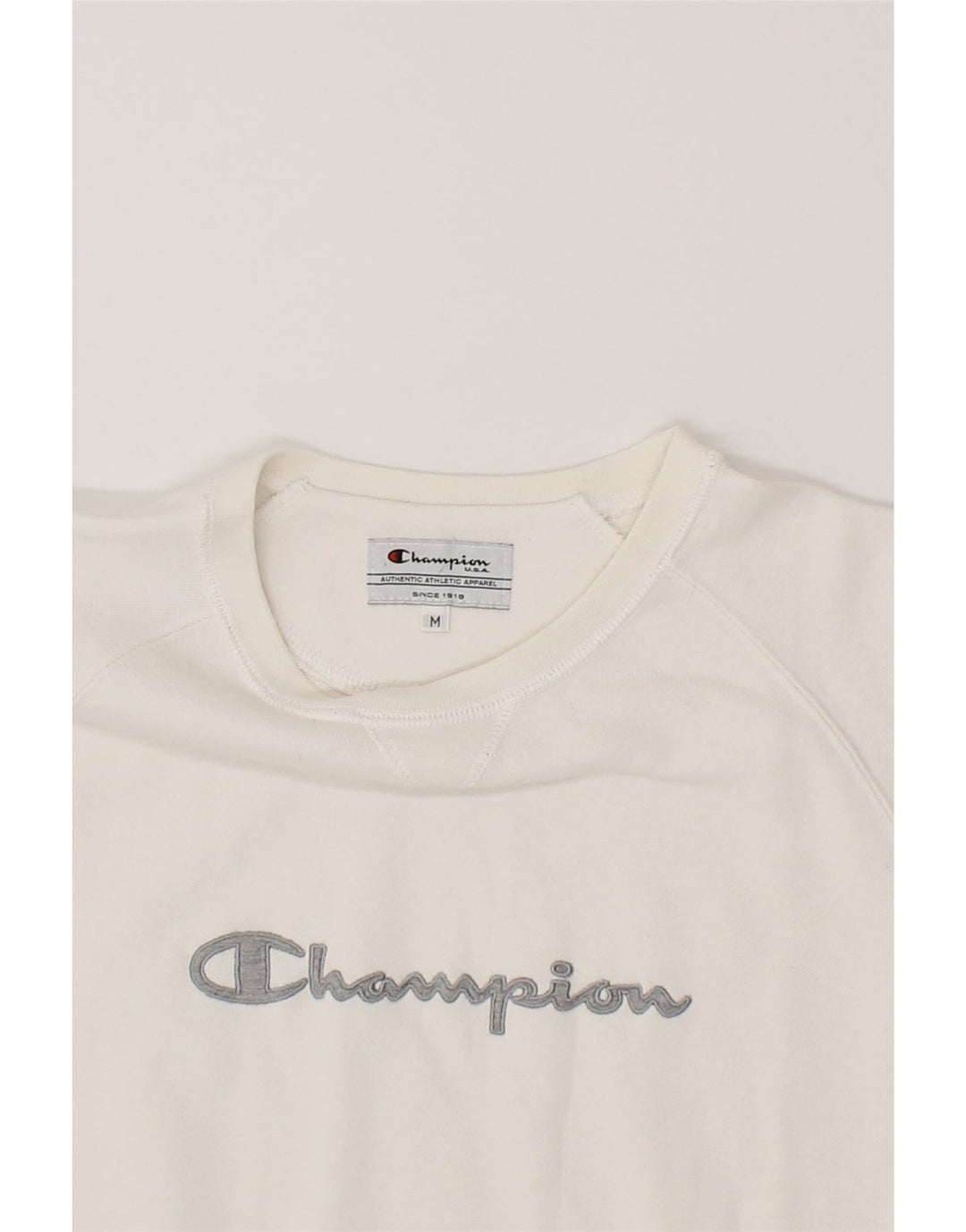 CHAMPION Womens Graphic Sweatshirt Jumper UK 14 Medium White Cotton Vintage Champion and Second-Hand Champion from Messina Hembry 