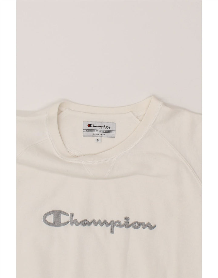 CHAMPION Womens Graphic Sweatshirt Jumper UK 14 Medium White Cotton Vintage Champion and Second-Hand Champion from Messina Hembry 