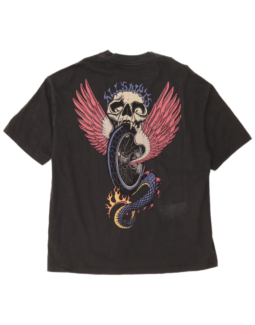 ALL SAINTS Muška prevelika majica kratkih rukava srednje veličine, crni pamuk