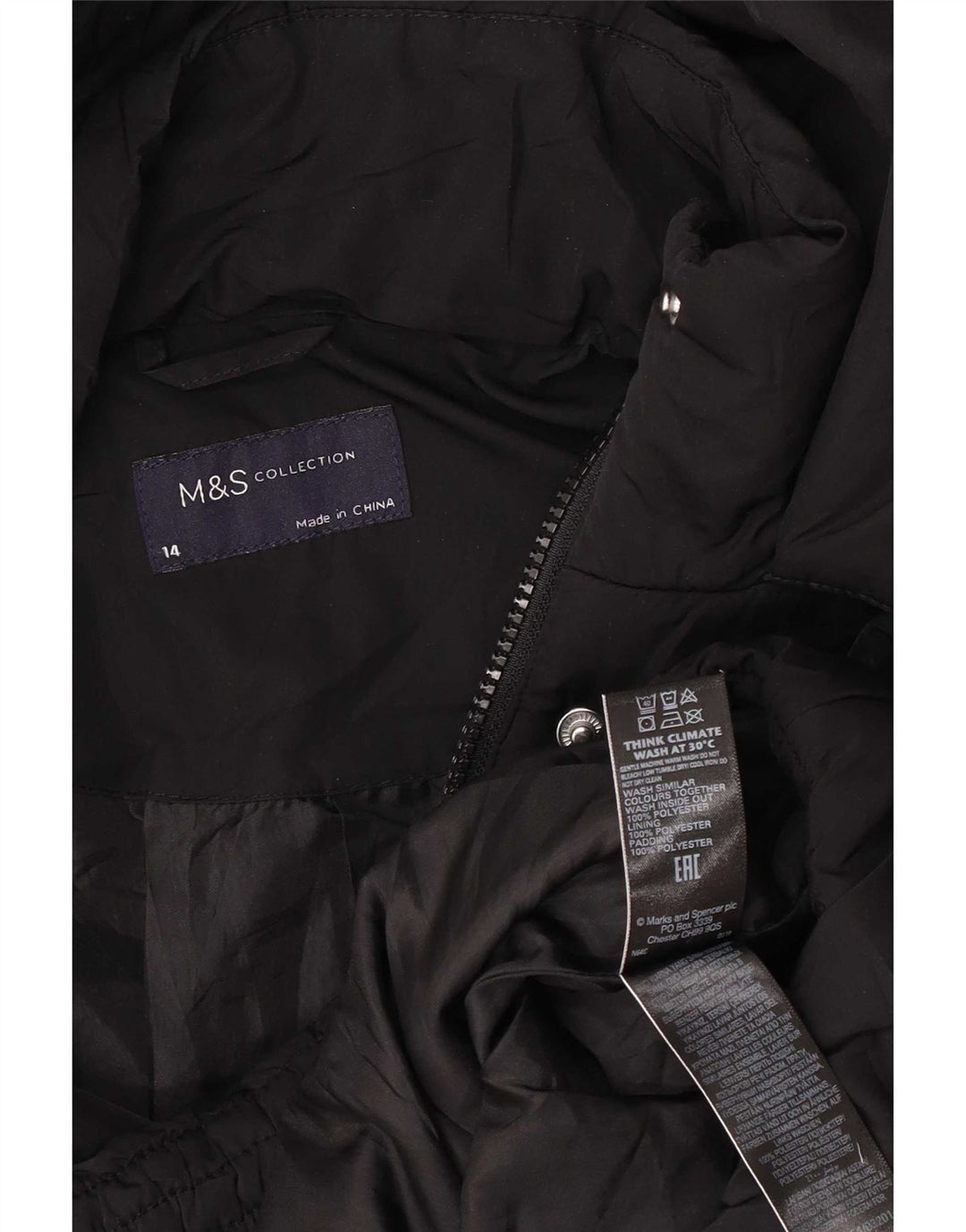 Marks & Spencer ženska prevelika podstavljena jakna s kapuljačom UK 14 velika crna
