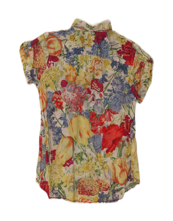 Ganesh Womens Short Sleeve Shirt UK 14 Medium Yellow Floral Cotton