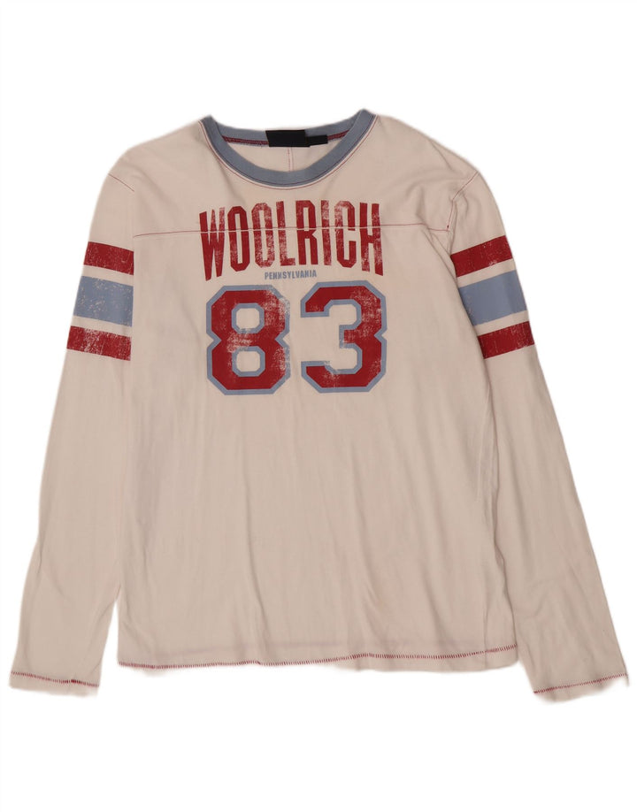 Woolrich muška majica dugih rukava s grafikama, veliki bijeli pamuk