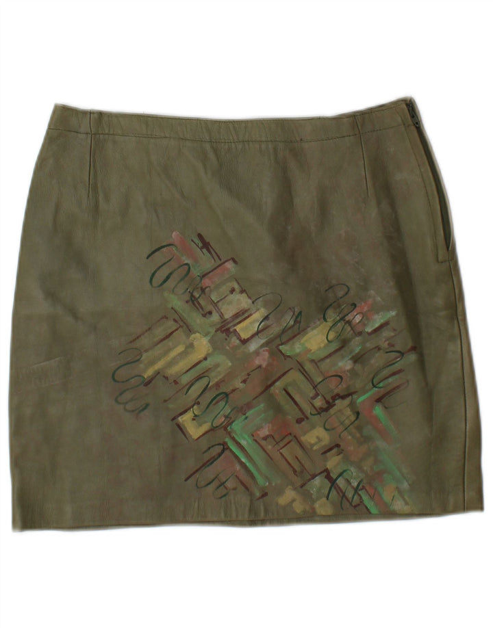 Vintage ženska grafička mini kožna suknja W26 Mala kaki boja