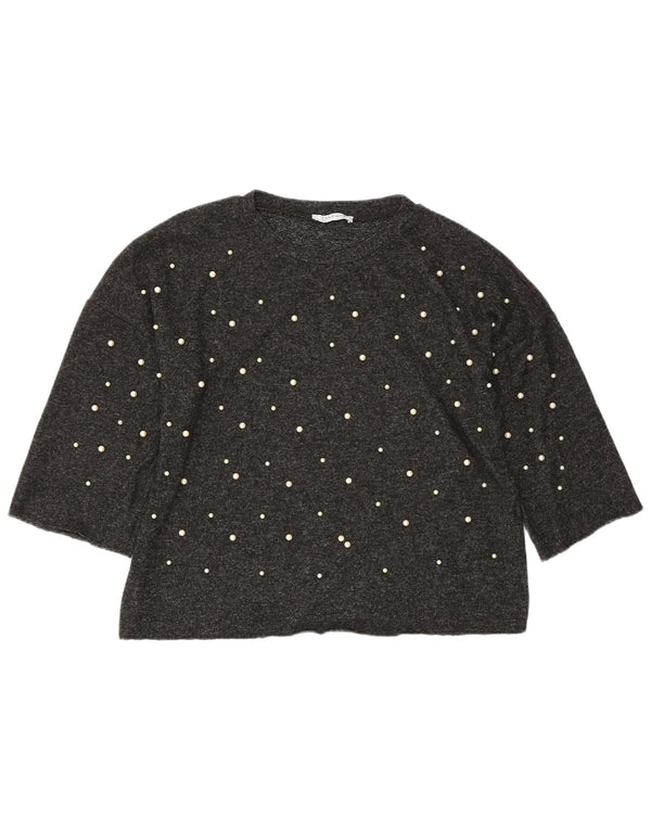 ZARA ženski preveliki kratki top s 3/4 rukavima UK 10 male sive viskoze