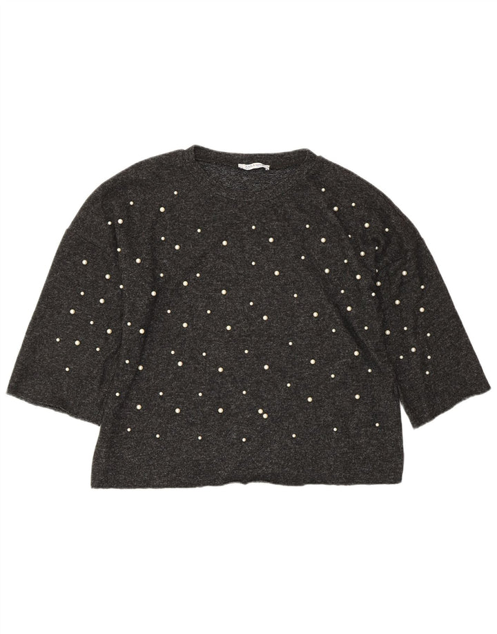 ZARA ženski preveliki kratki top s 3/4 rukavima UK 10 male sive viskoze