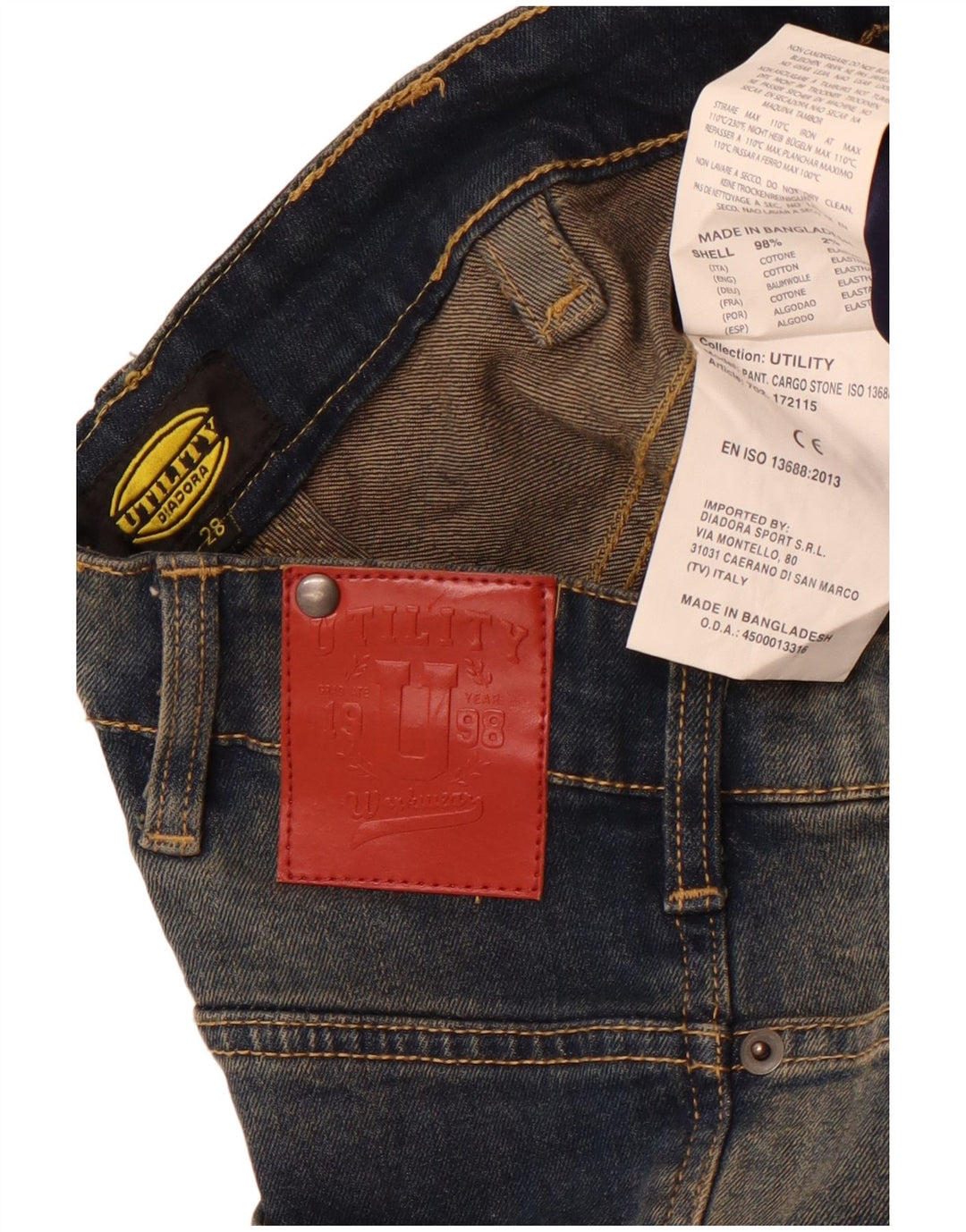 Ženske Cargo uske traperice Diadora W28 L32 tamnoplavi pamuk