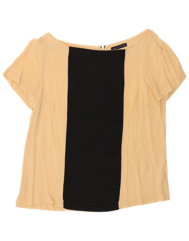 Zara ženski gornji dio bluze UK 16 Large Beige Colourblock Viskoza