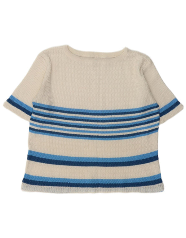 VINTAGE ženski džemper s morskim izrezom UK 16 Velike bijele pruge