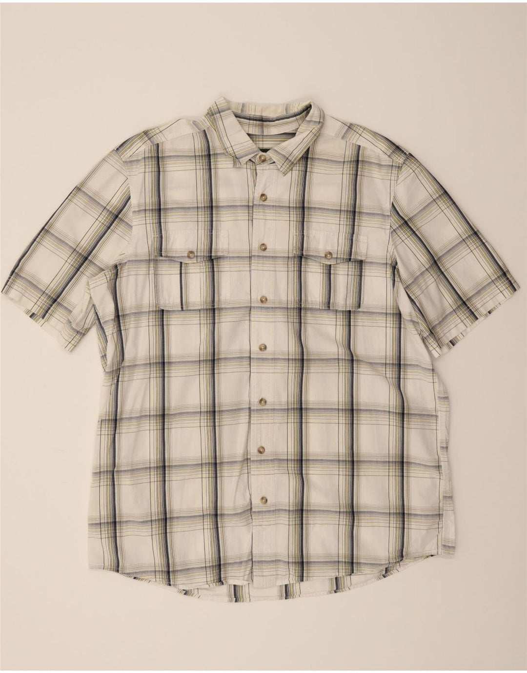 EDDIE BAUER Mens Tall Short Sleeve Shirt XL White Check Cotton Vintage Eddie Bauer and Second-Hand Eddie Bauer from Messina Hembry 